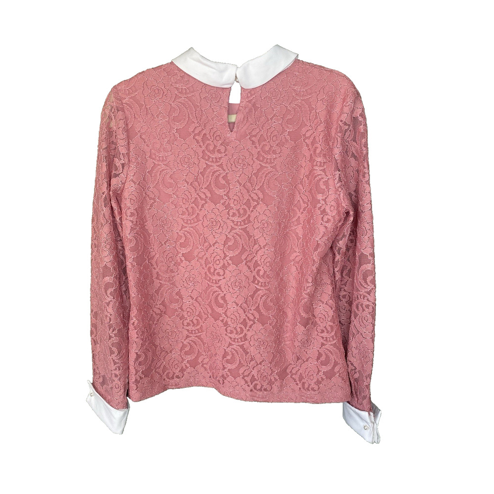 Karl Lagerfeld Shirt Womens Size Small Pink & White Floral Lace Collar Blouse - Picture 2 of 11